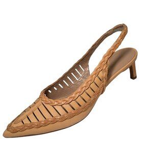 Ulla Johnson Natural Leather Slingback Braid Detail Kitten Heel size 37/6.5
